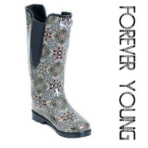 Women's Rainboots, Tall Faux Fur Lined Rain Boots, #1531, Beige